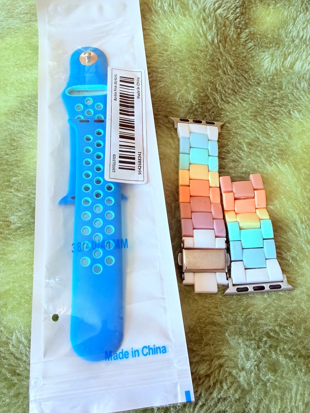Replacement Silicone & Resin Watch Bands - Blue Silicone + Pastel Multi Resin